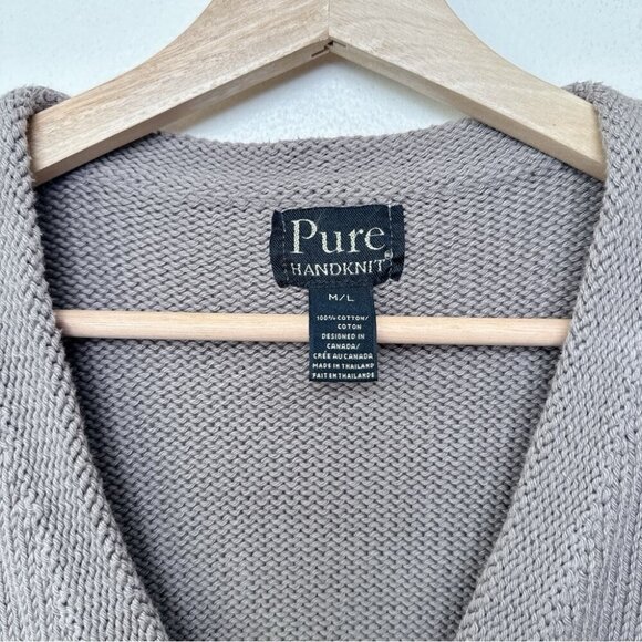 Pure Handknit Womens M/L Tan Cotton Chunky Knit Cardigan - Picture 11 of 15